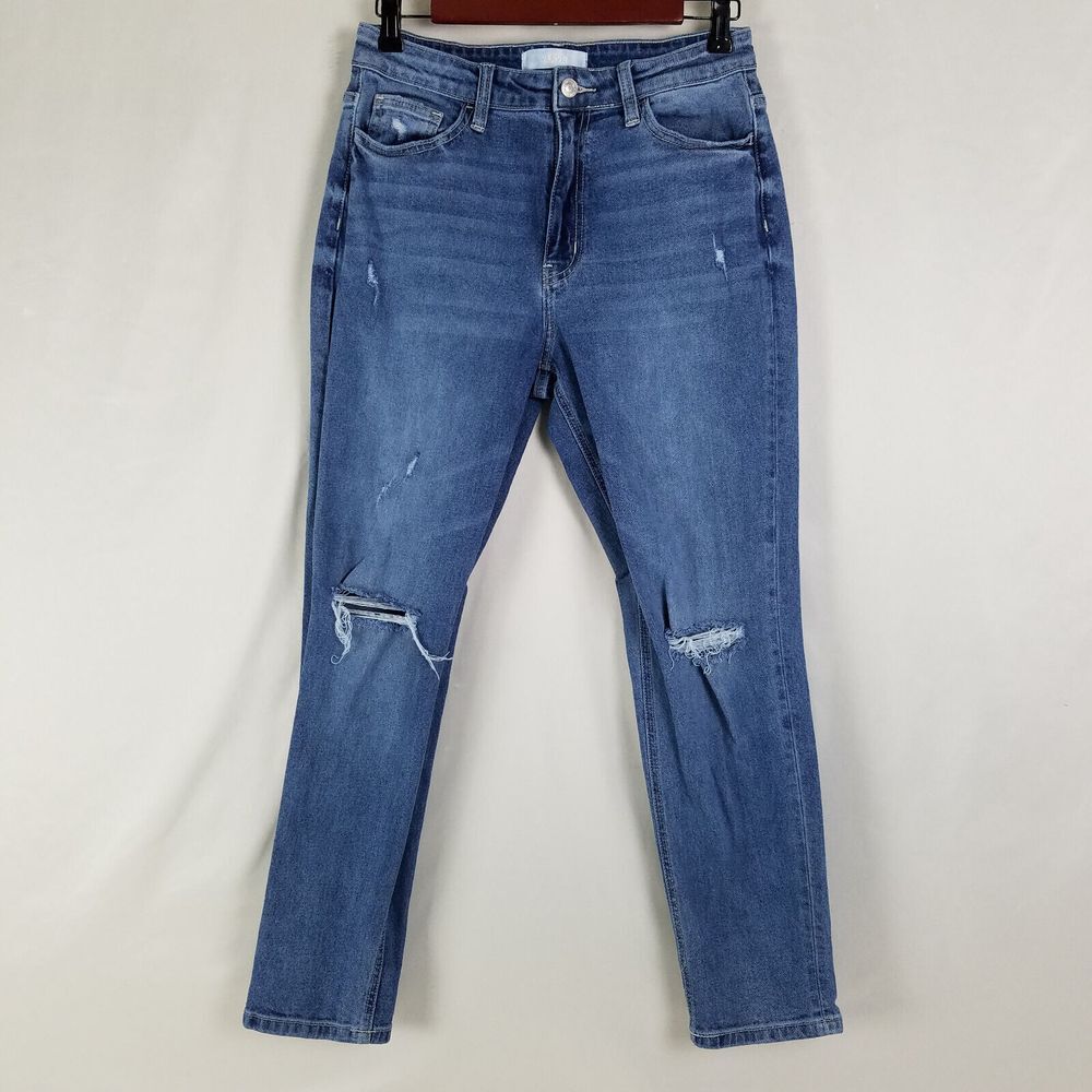 Vervet Jeans Womens 27 Blue High Rise Mom Distressed Medim Wash Denim VT973